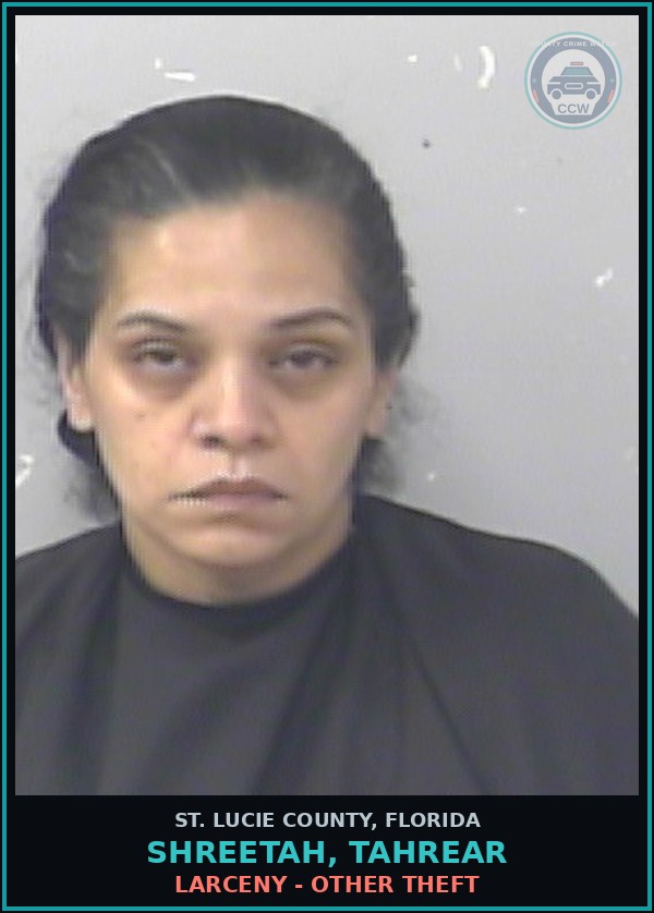 Booking mugshot of Shreetah, Tahrear in St. Lucie County