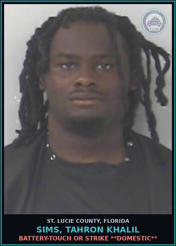 Booking mugshot of Sims, Tahron Khalil in St. Lucie County