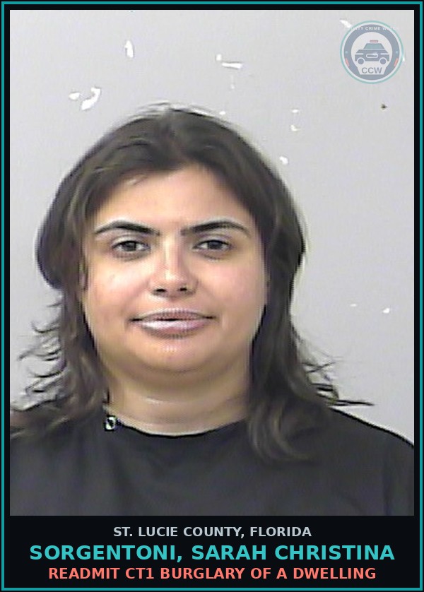 Booking mugshot of Sorgentoni, Sarah Christina in St. Lucie County