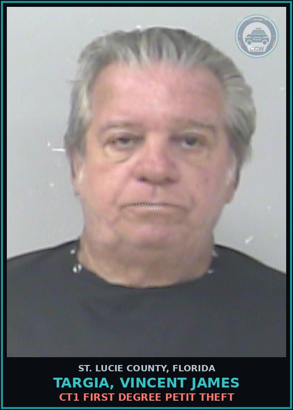 Booking mugshot of Targia, Vincent James in St. Lucie County