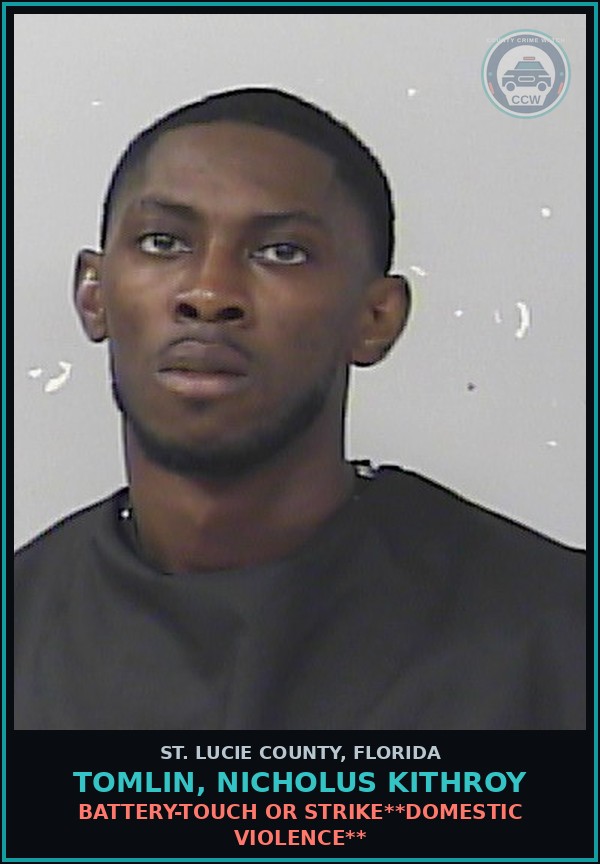 Booking mugshot of Tomlin, Nicholus Kithroy in St. Lucie County