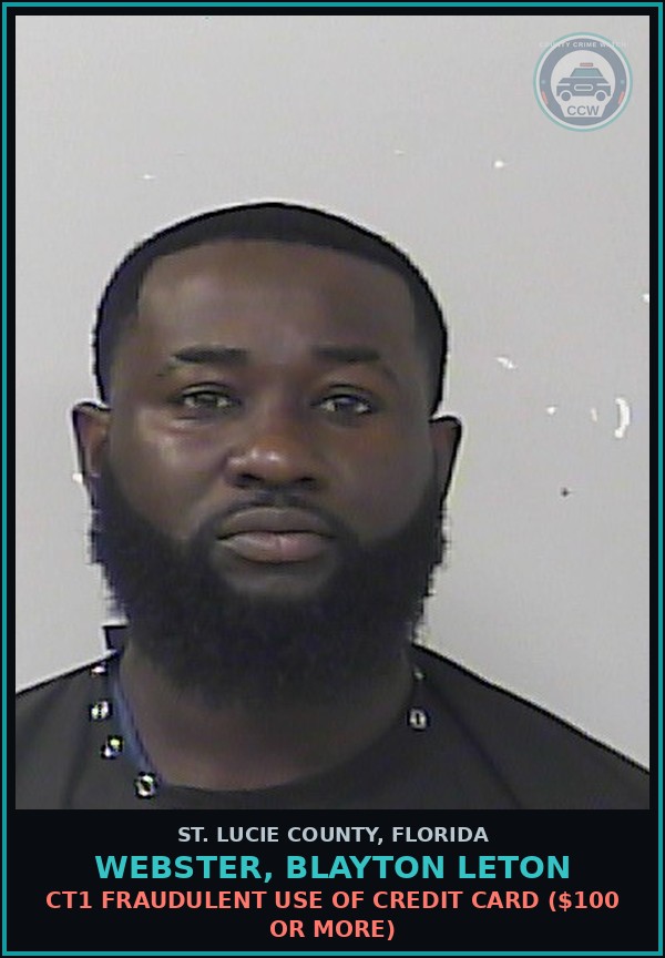 Booking mugshot of Webster, Blayton Leton in St. Lucie County
