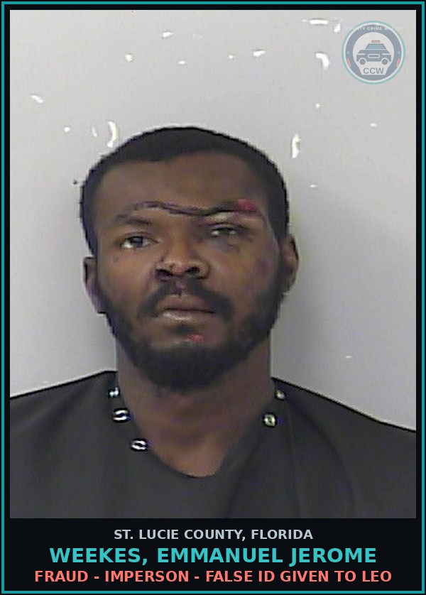 Booking mugshot of Weekes, Emmanuel Jerome in St. Lucie County