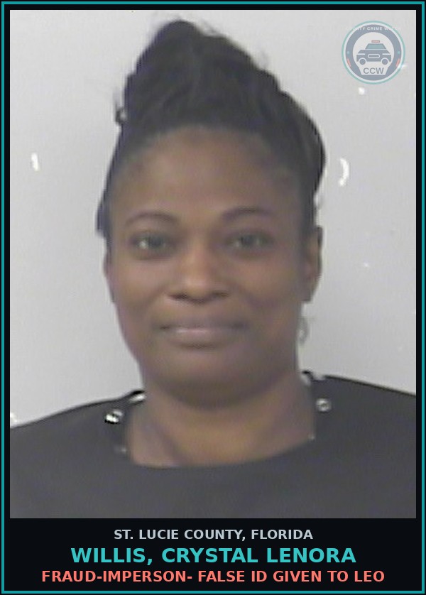 Booking mugshot of Willis, Crystal Lenora in St. Lucie County