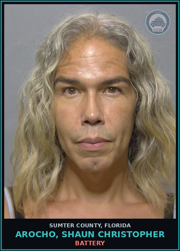 Booking mugshot of AROCHO, SHAUN CHRISTOPHER in Sumter County