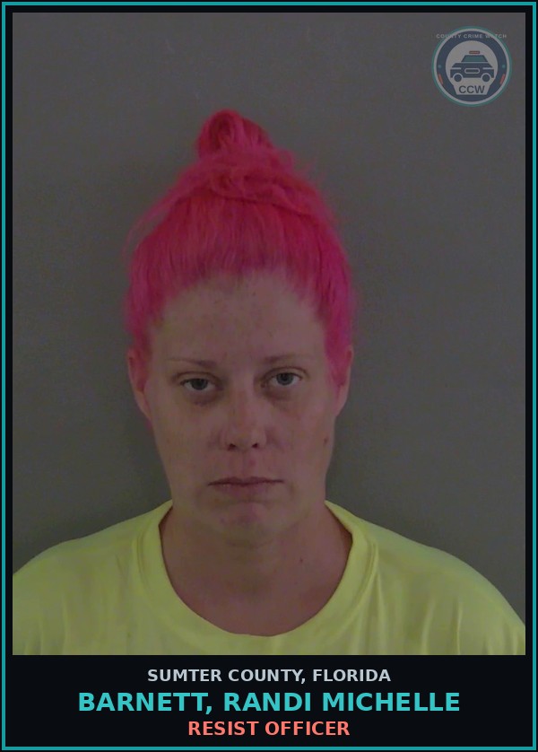 Booking mugshot of BARNETT, RANDI MICHELLE in Sumter County