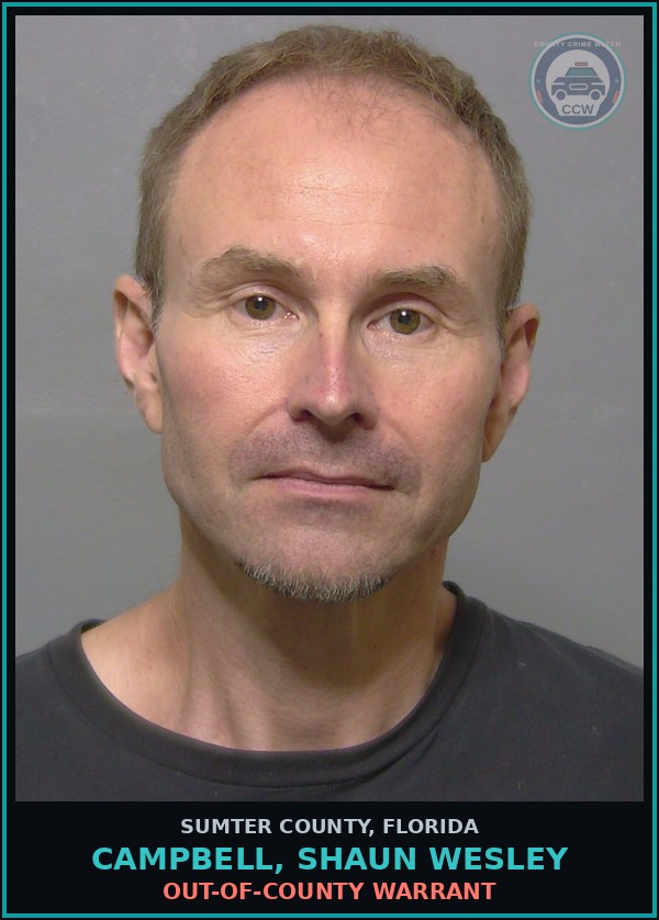 Booking mugshot of CAMPBELL, SHAUN WESLEY in Sumter County