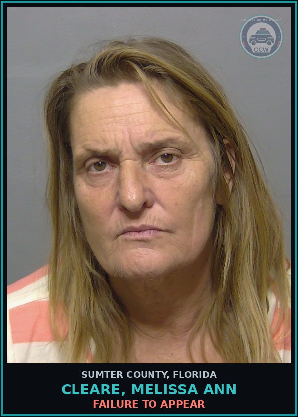 Booking mugshot of CLEARE, MELISSA ANN in Sumter County