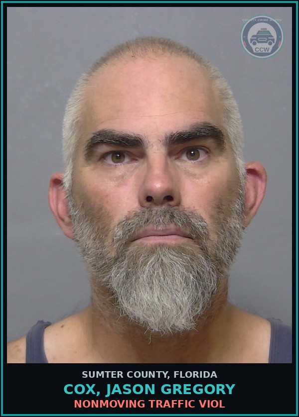 Booking mugshot of COX, JASON GREGORY in Sumter County