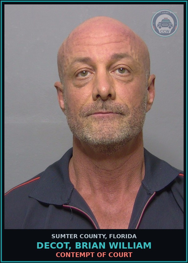 Booking mugshot of DECOT, BRIAN WILLIAM in Sumter County