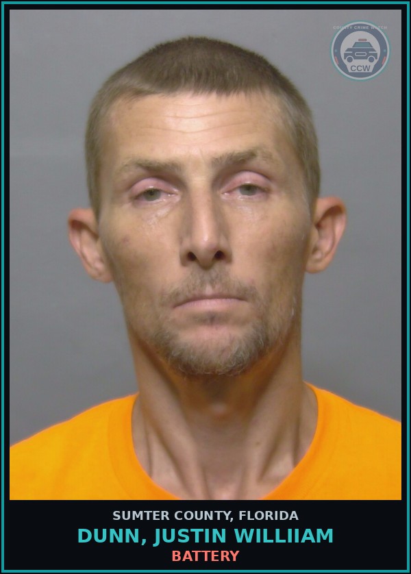 Booking mugshot of DUNN, JUSTIN WILLIIAM in Sumter County