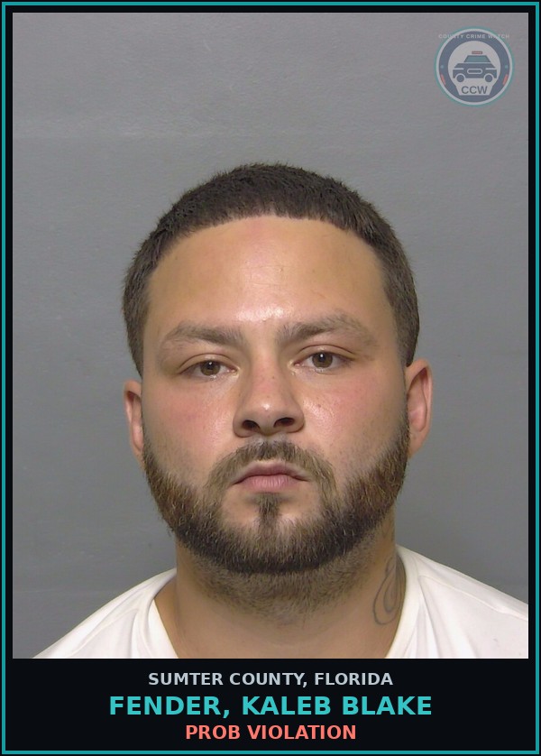 Booking mugshot of FENDER, KALEB BLAKE in Sumter County