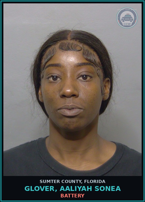 Booking mugshot of GLOVER, AALIYAH SONEA in Sumter County