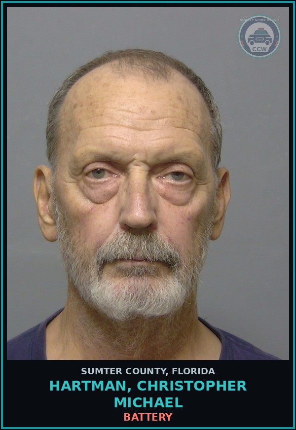 Booking mugshot of HARTMAN, CHRISTOPHER MICHAEL in Sumter County