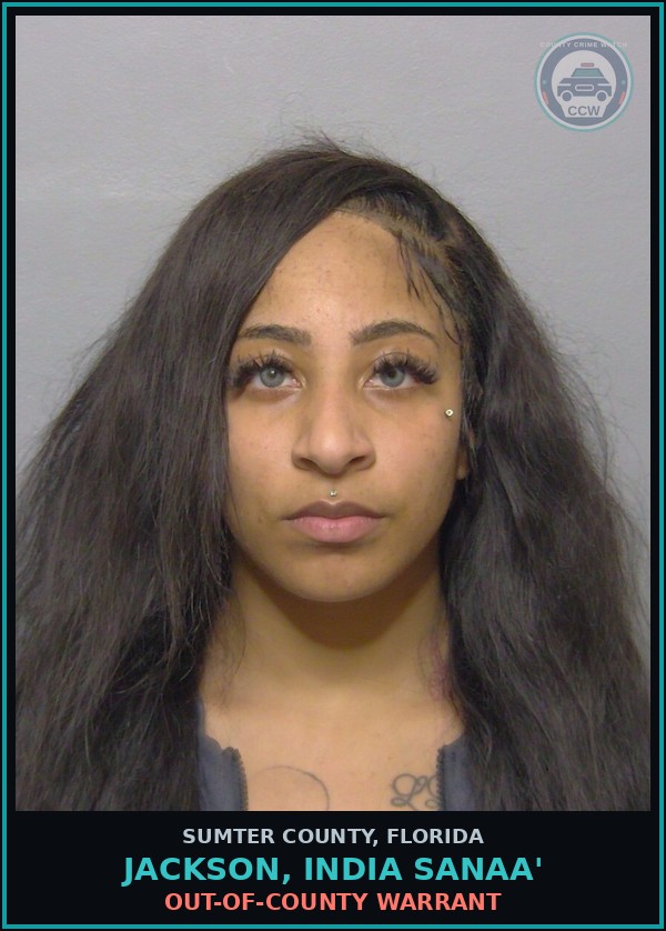 Booking mugshot of JACKSON, INDIA SANAA' in Sumter County
