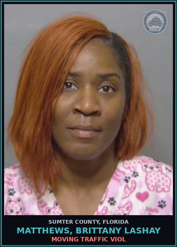 Booking mugshot of MATTHEWS, BRITTANY LASHAY in Sumter County
