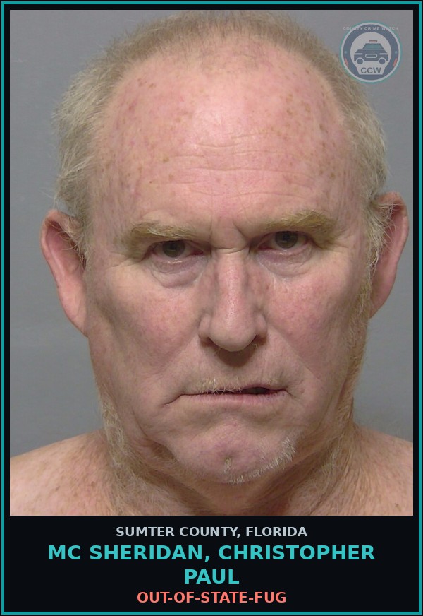 Booking mugshot of MC SHERIDAN, CHRISTOPHER PAUL in Sumter County