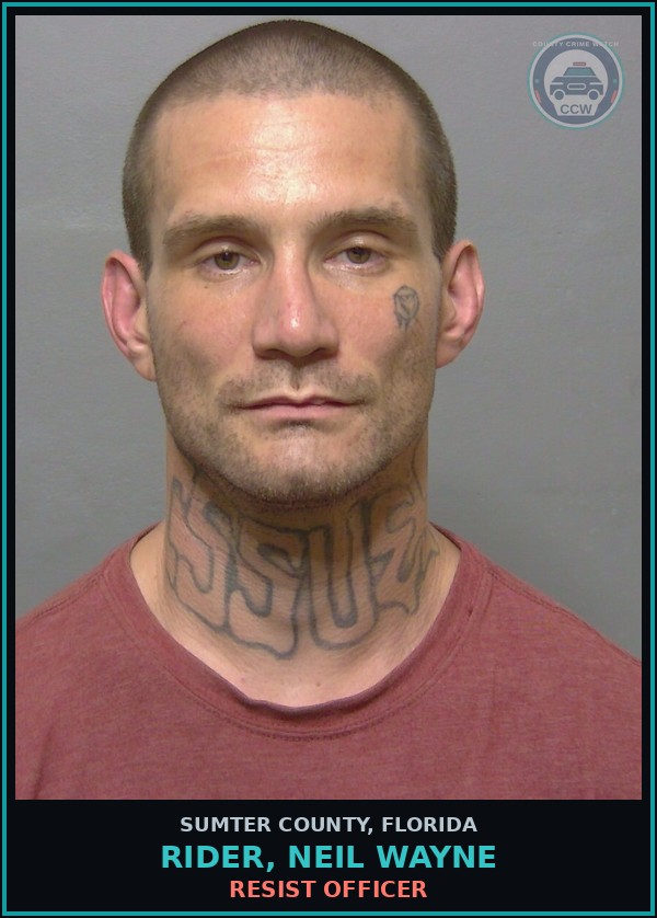 Booking mugshot of RIDER, NEIL WAYNE in Sumter County