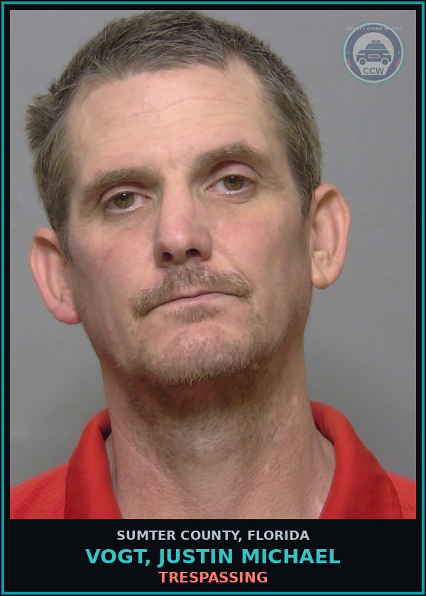 Booking mugshot of VOGT, JUSTIN MICHAEL in Sumter County