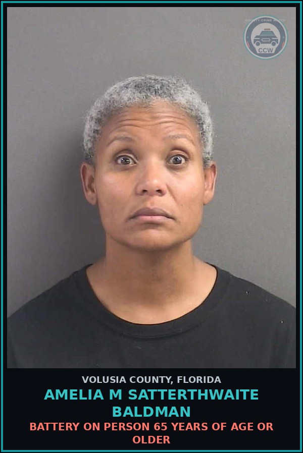 Booking mugshot of AMELIA M SATTERTHWAITE BALDMAN in Volusia County