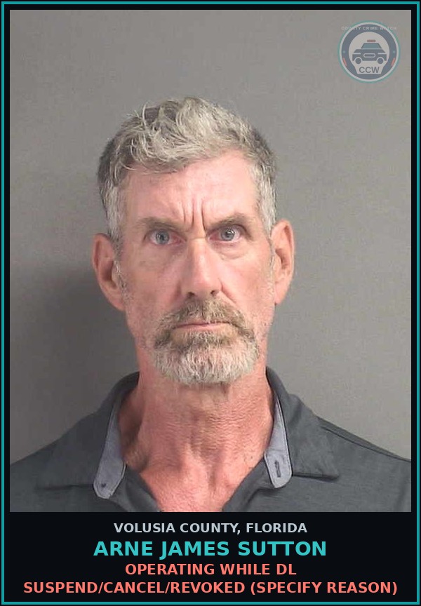 Booking mugshot of ARNE JAMES SUTTON in Volusia County