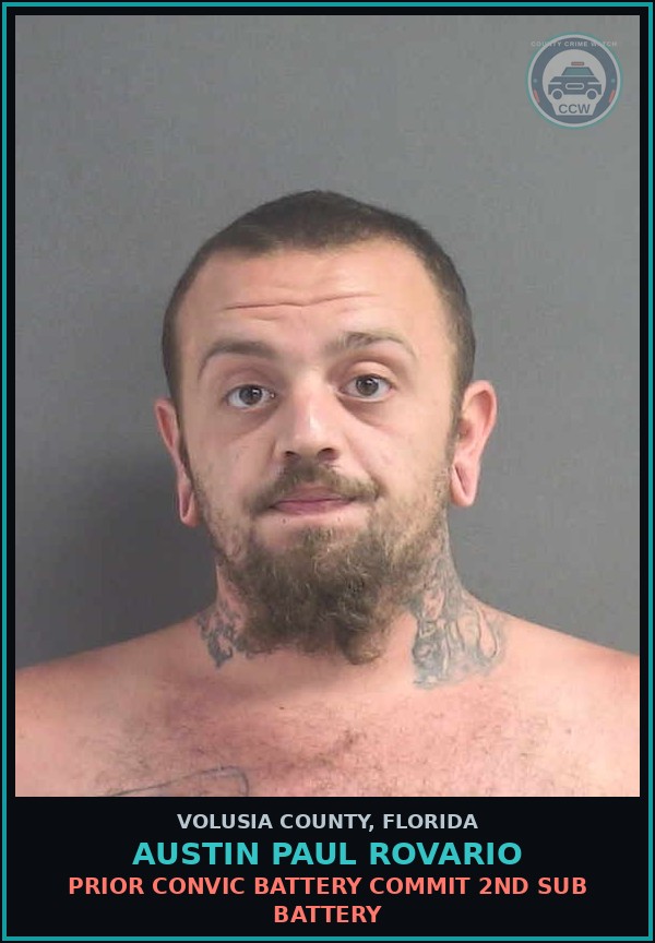 Booking mugshot of AUSTIN PAUL ROVARIO in Volusia County