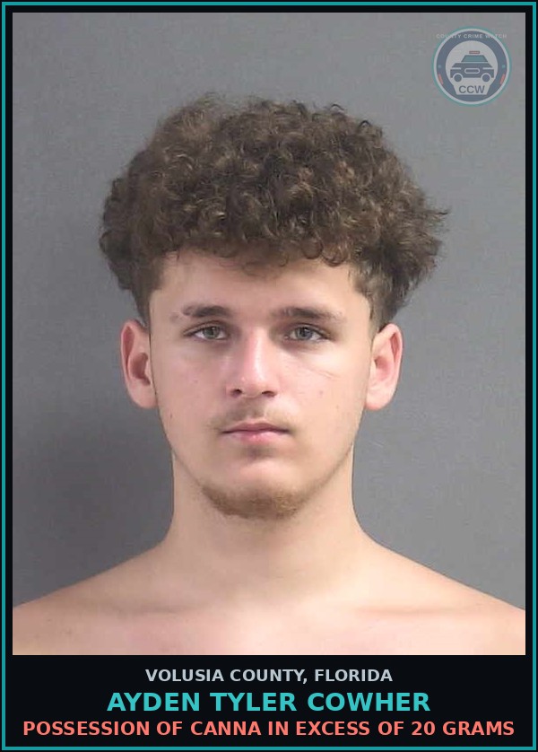 Booking mugshot of AYDEN TYLER COWHER in Volusia County