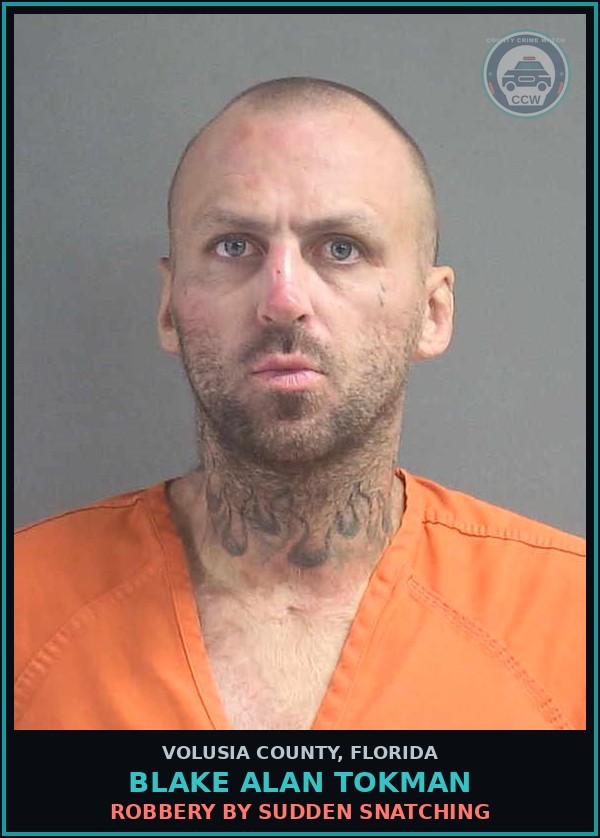 Booking mugshot of BLAKE ALAN TOKMAN in Volusia County