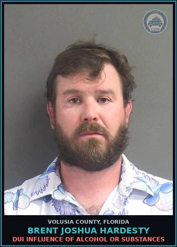 Booking mugshot of BRENT JOSHUA HARDESTY in Volusia County