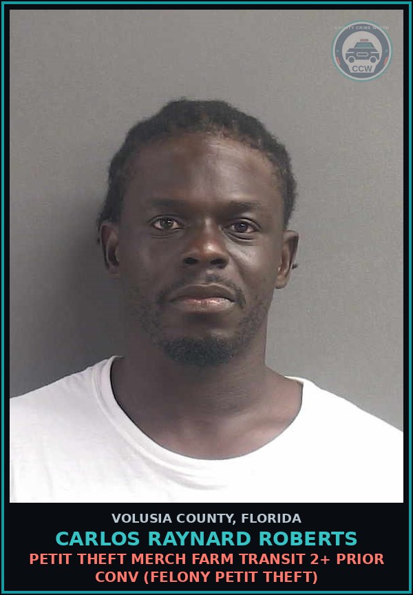 Booking mugshot of CARLOS RAYNARD ROBERTS in Volusia County