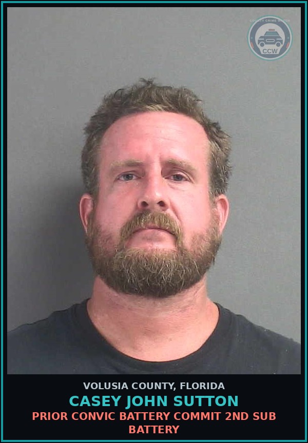Booking mugshot of CASEY JOHN SUTTON in Volusia County
