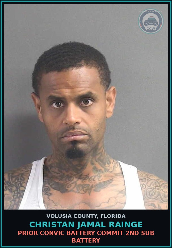 Booking mugshot of CHRISTAN JAMAL RAINGE in Volusia County
