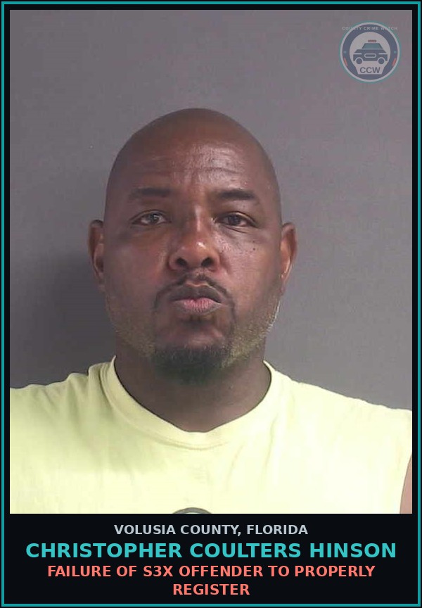 Booking mugshot of CHRISTOPHER COULTERS HINSON in Volusia County