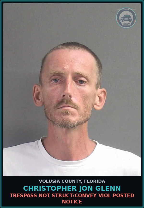 Booking mugshot of CHRISTOPHER JON GLENN in Volusia County