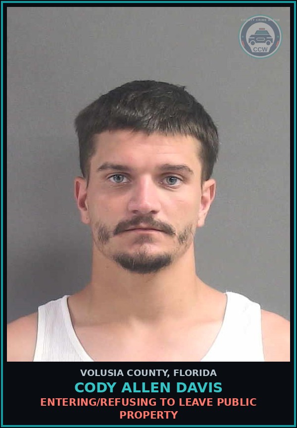 Booking mugshot of CODY ALLEN DAVIS in Volusia County