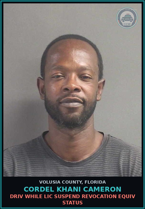 Booking mugshot of CORDEL KHANI CAMERON in Volusia County