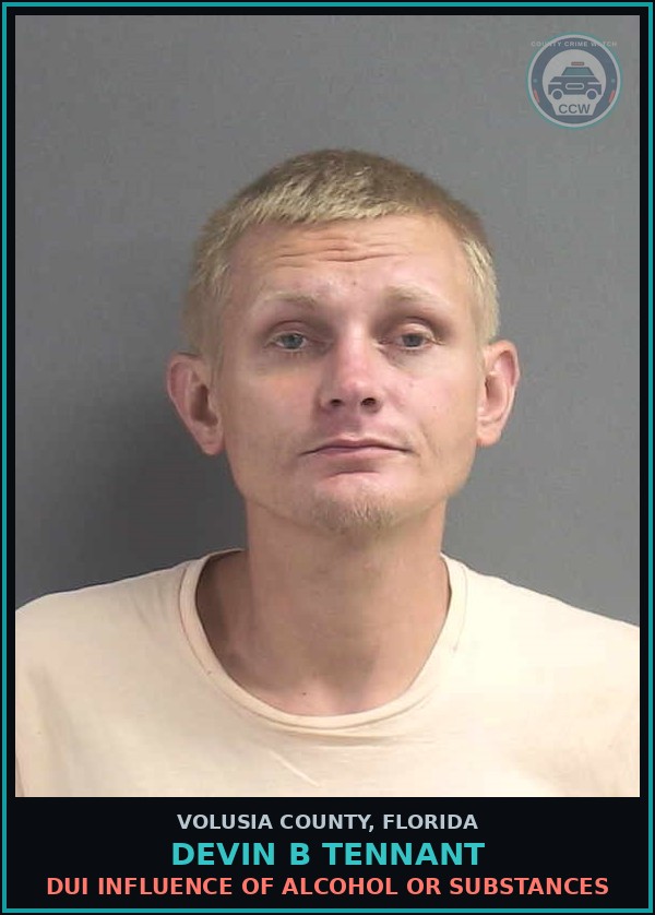 Booking mugshot of DEVIN B TENNANT in Volusia County