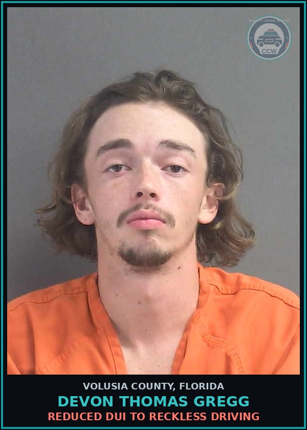 Booking mugshot of DEVON THOMAS GREGG in Volusia County
