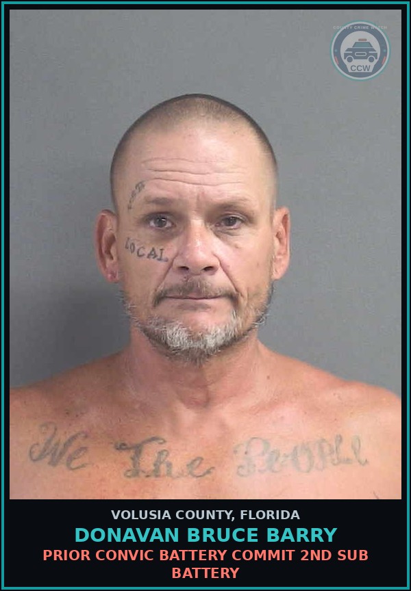 Booking mugshot of DONAVAN BRUCE BARRY in Volusia County