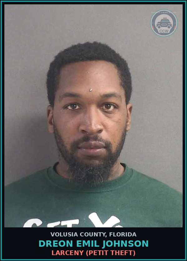 Booking mugshot of DREON EMIL JOHNSON in Volusia County