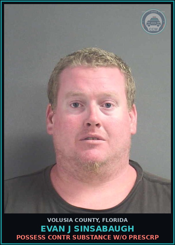 Booking mugshot of EVAN J SINSABAUGH in Volusia County