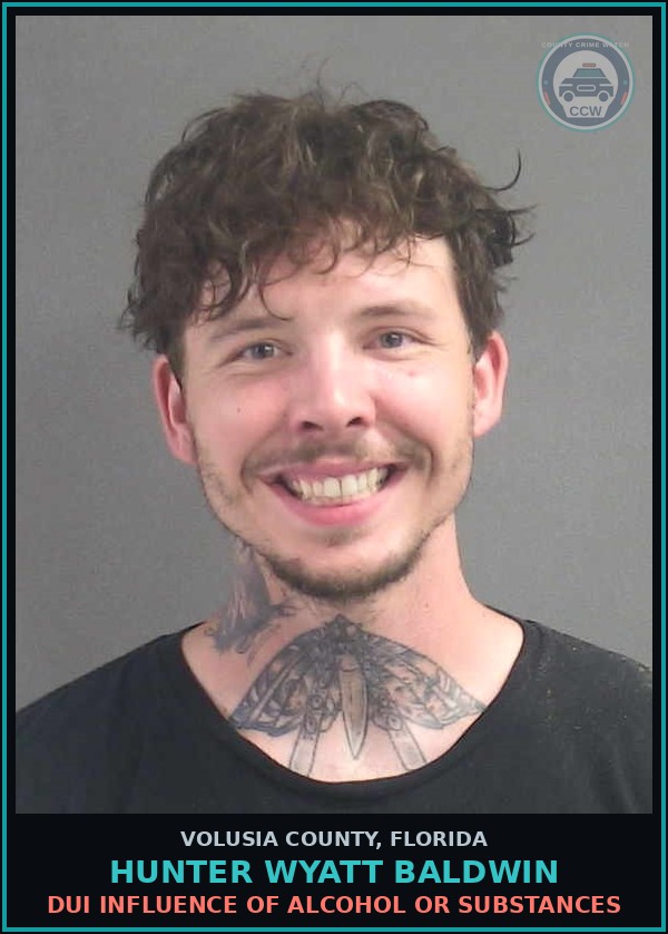 Booking mugshot of HUNTER WYATT BALDWIN in Volusia County