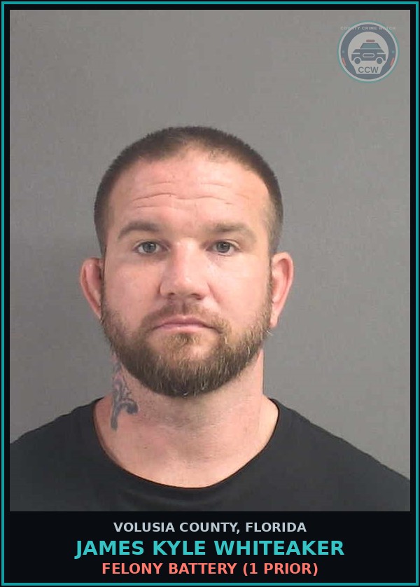 Booking mugshot of JAMES KYLE WHITEAKER in Volusia County