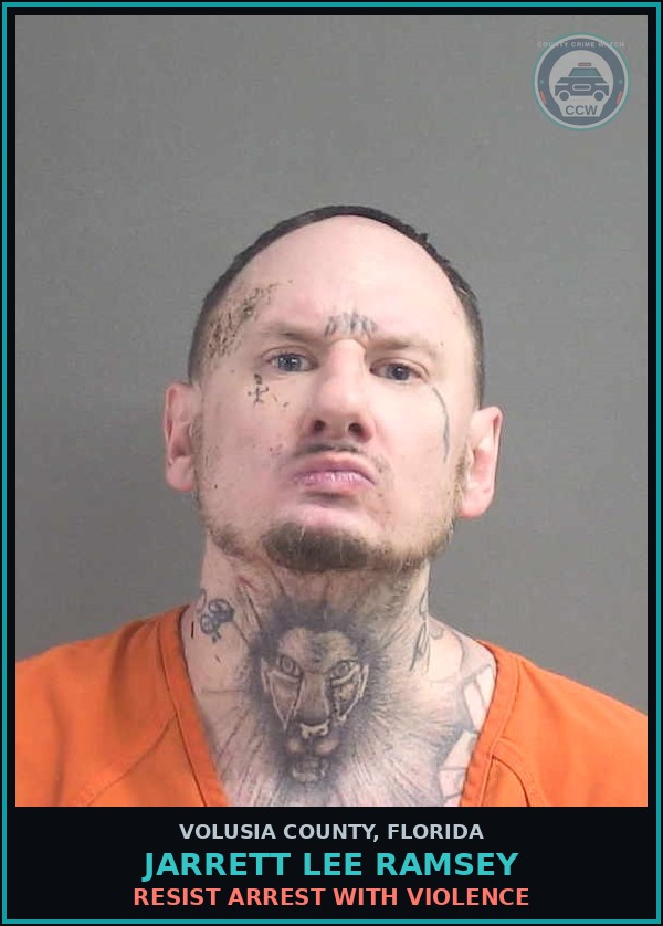 Booking mugshot of JARRETT LEE RAMSEY in Volusia County