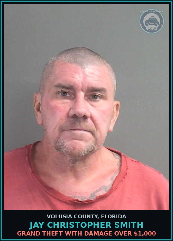 Booking mugshot of JAY CHRISTOPHER SMITH in Volusia County