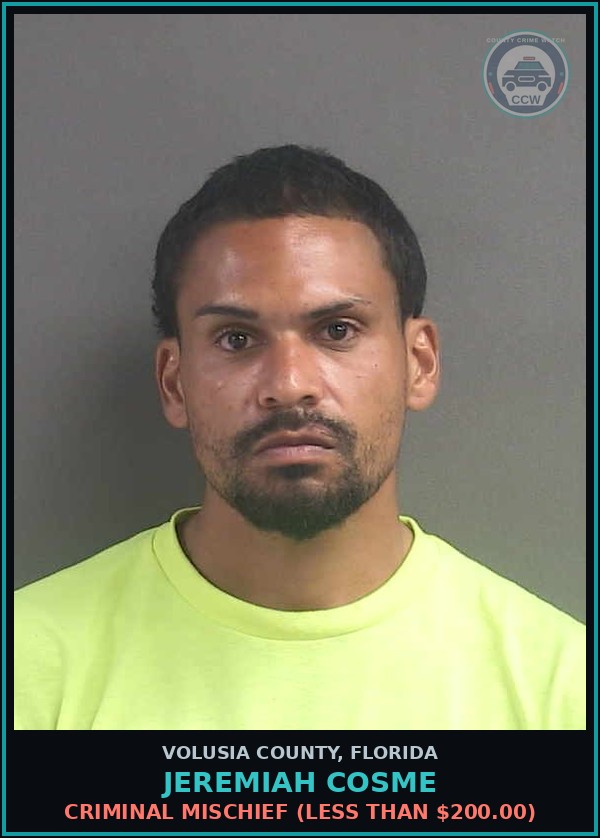 Booking mugshot of JEREMIAH COSME in Volusia County