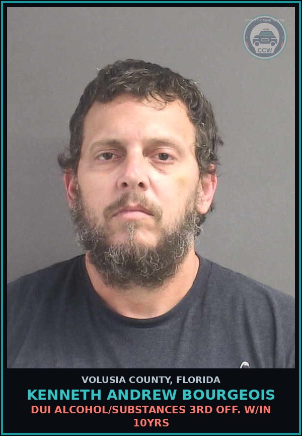 Booking mugshot of KENNETH ANDREW BOURGEOIS in Volusia County
