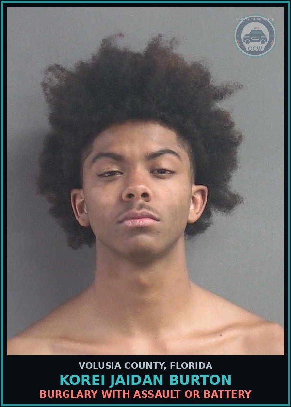 Booking mugshot of KOREI JAIDAN BURTON in Volusia County