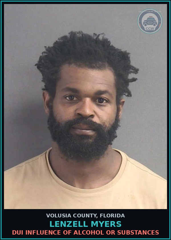 Booking mugshot of LENZELL MYERS in Volusia County
