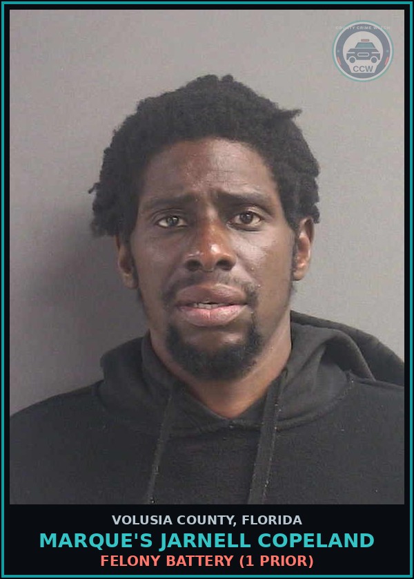 Booking mugshot of MARQUE'S JARNELL COPELAND in Volusia County